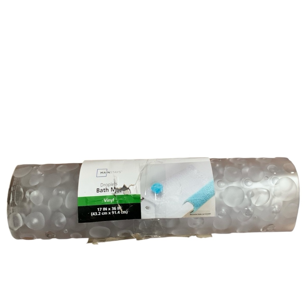 MAINSTAYS™ Droplets Bath Mat Vinyl 17x36 Clear NWT